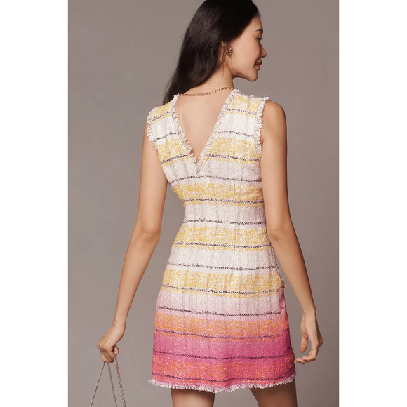 MAEVE @ ANTHROLOPOGIE SLEEVELESS TWEED MULTICOLOR MINI DRESS PEARL BUTTONS SZ 0 - Picture 3 of 16